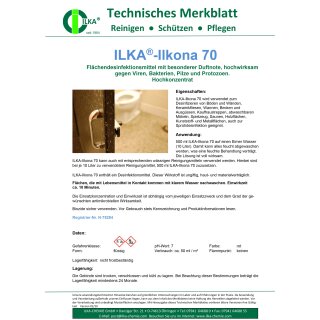 ILKA - Ilkona 70 Flächen-Desinfektion - gegen Protozoen, Bakterien, Pilze und Viren